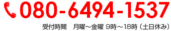 080-6494-1537 受付時間　月曜～金曜 9時～18時 （土日休み）
